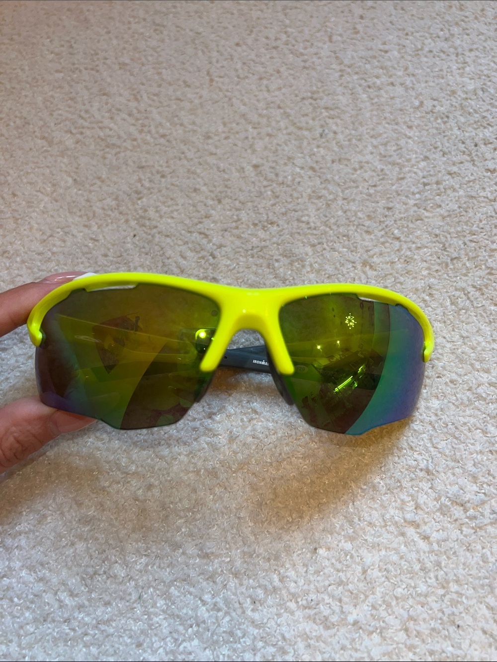 Neon Yellow Sport Sunglasses with Mirrored Green Lenses - Picture 2 of 3